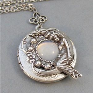 Moonstone Locket Necklace Vintage Goddess Opal